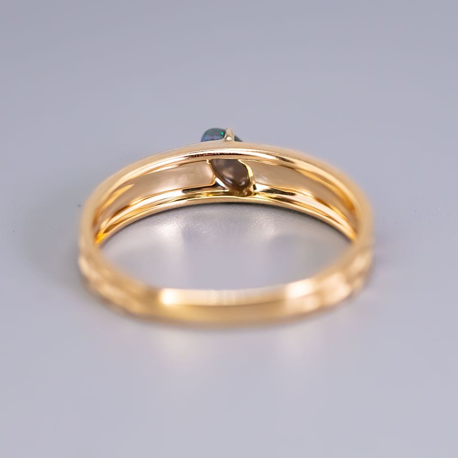 Hammered Finish 18K Gold Black Opal Diamond Engagement Ring