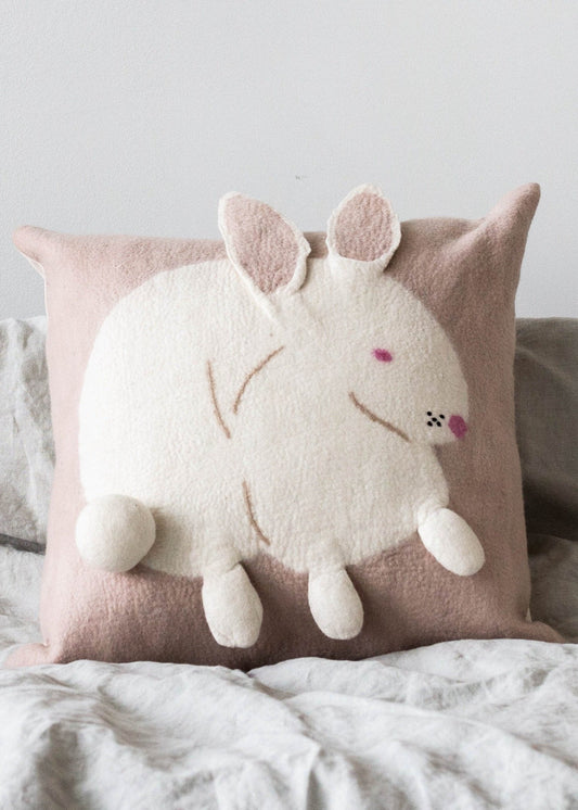 Bunny Rabbit Blush Wool Throw Pillow