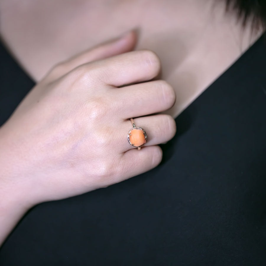 Hand Carved Kitty Cat Fire Opal Engagement Wedding Ring 14K Yellow Gold