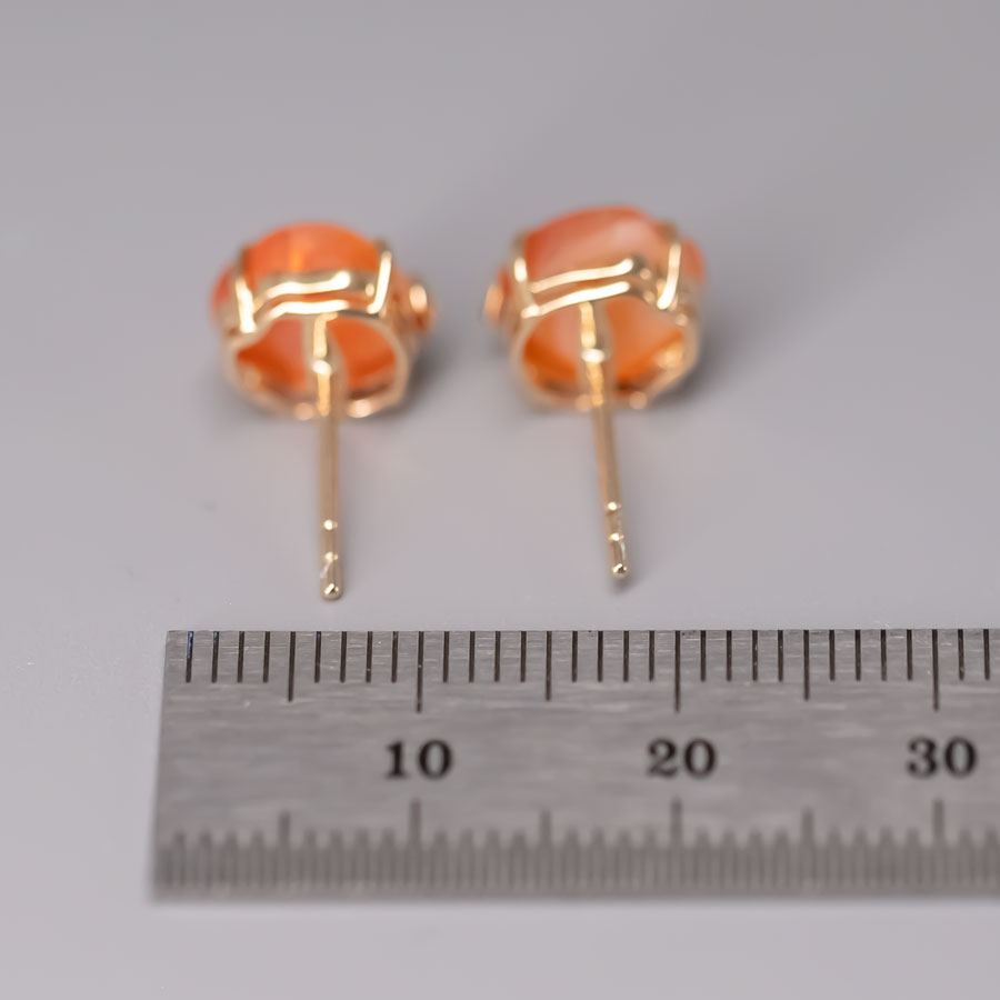 Hand Carved Skull with Diamond Bows Fire Opal Stud Earrings 18k Gold