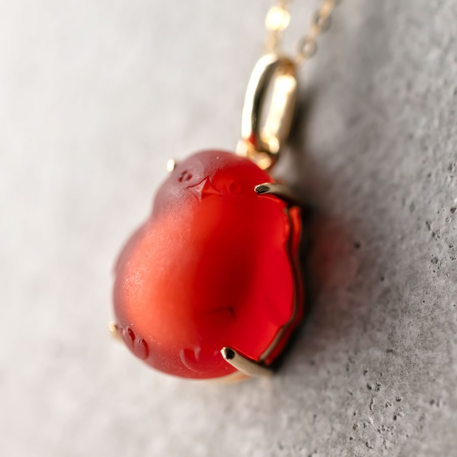 Super Adorable Handcarved Penguin Egg Fire Opal Necklace 18K Yellow Gold