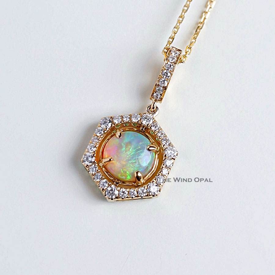 One of a Kind Hexagon Two Sides Sime Black Opal Diamond Tsavorite Necklace 18k Gold