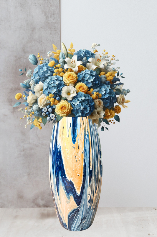 Made to order! Abstract Elegant Glass Vase with Pouring Paint Design