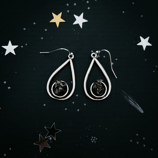 Teardrop Earrings with Raw Meteorite