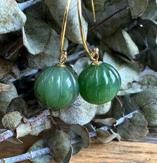 Canadian Jade Drop Bead Earrings, 13mm