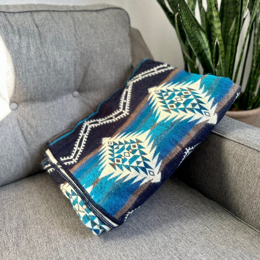 Andean Alpaca Wool Blanket - Cobalt Blue