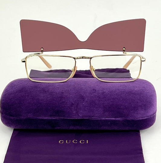 Gucci Flip-Up Sunglasses Rectangle Red Gold frames GG0363S 002 56