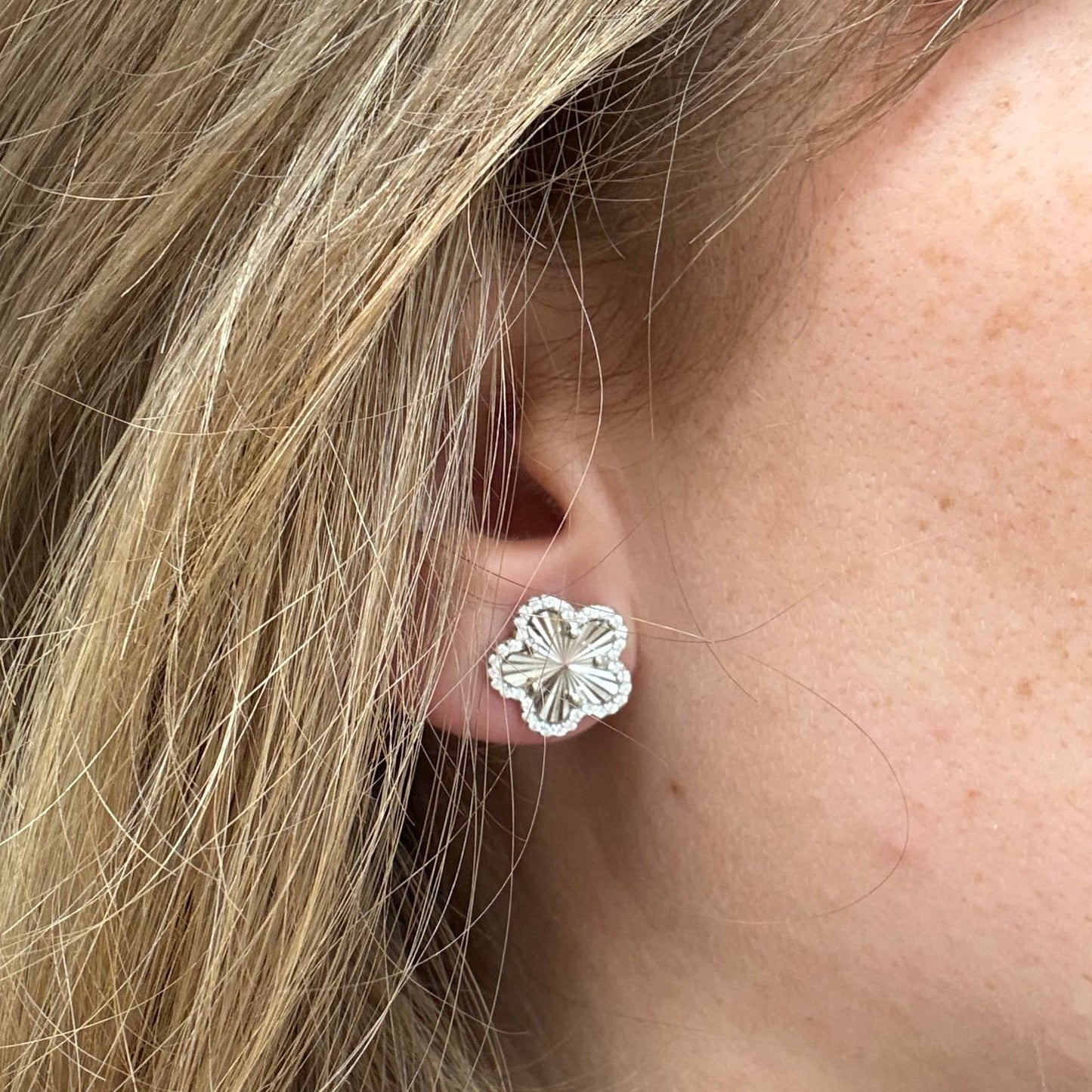 Adeline Pave Outline Clover Studs