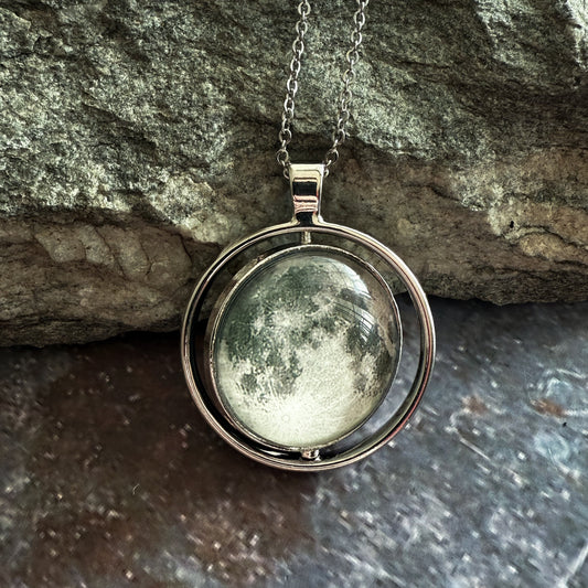 Full Moon Double Sided Fidget Pendant Necklace
