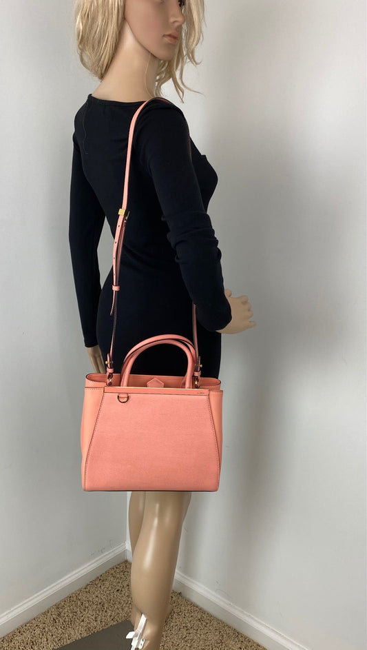 Fendi Vitello Elite Flamingo Petite 2Jours Pink Tote Shoulder Crossbody Bag