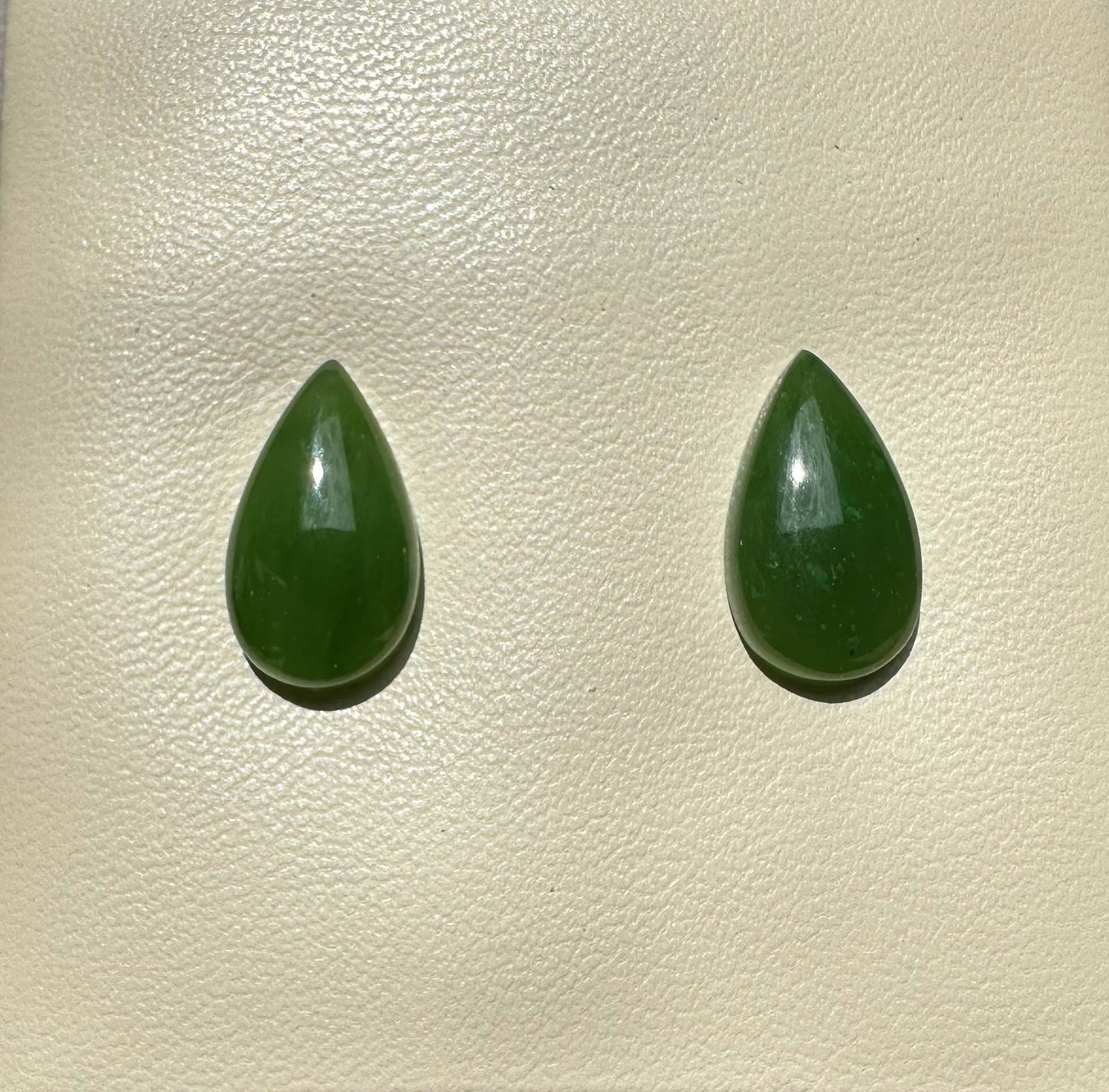Pear Shape Jade Stud Earrings, 14mm