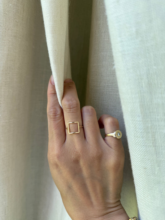 14K Yellow Gold Open Square Ring