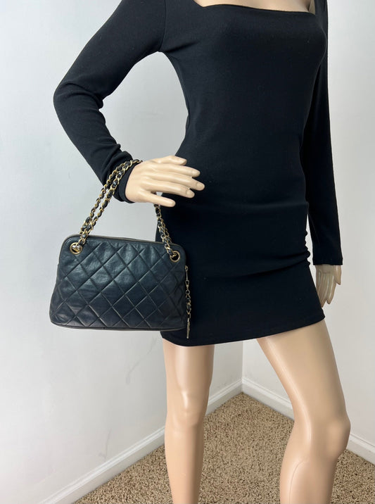 CHANEL Bag Quilted Lambskin Leather Chain Vintage Black Mini Shoulder Bag Preowned