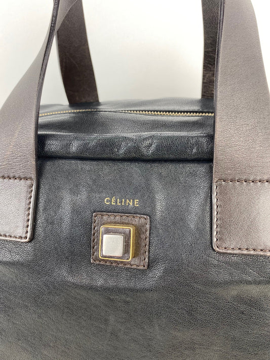 Celine Black Leather Handle Bag Vintage Briefcase messenger Bag
