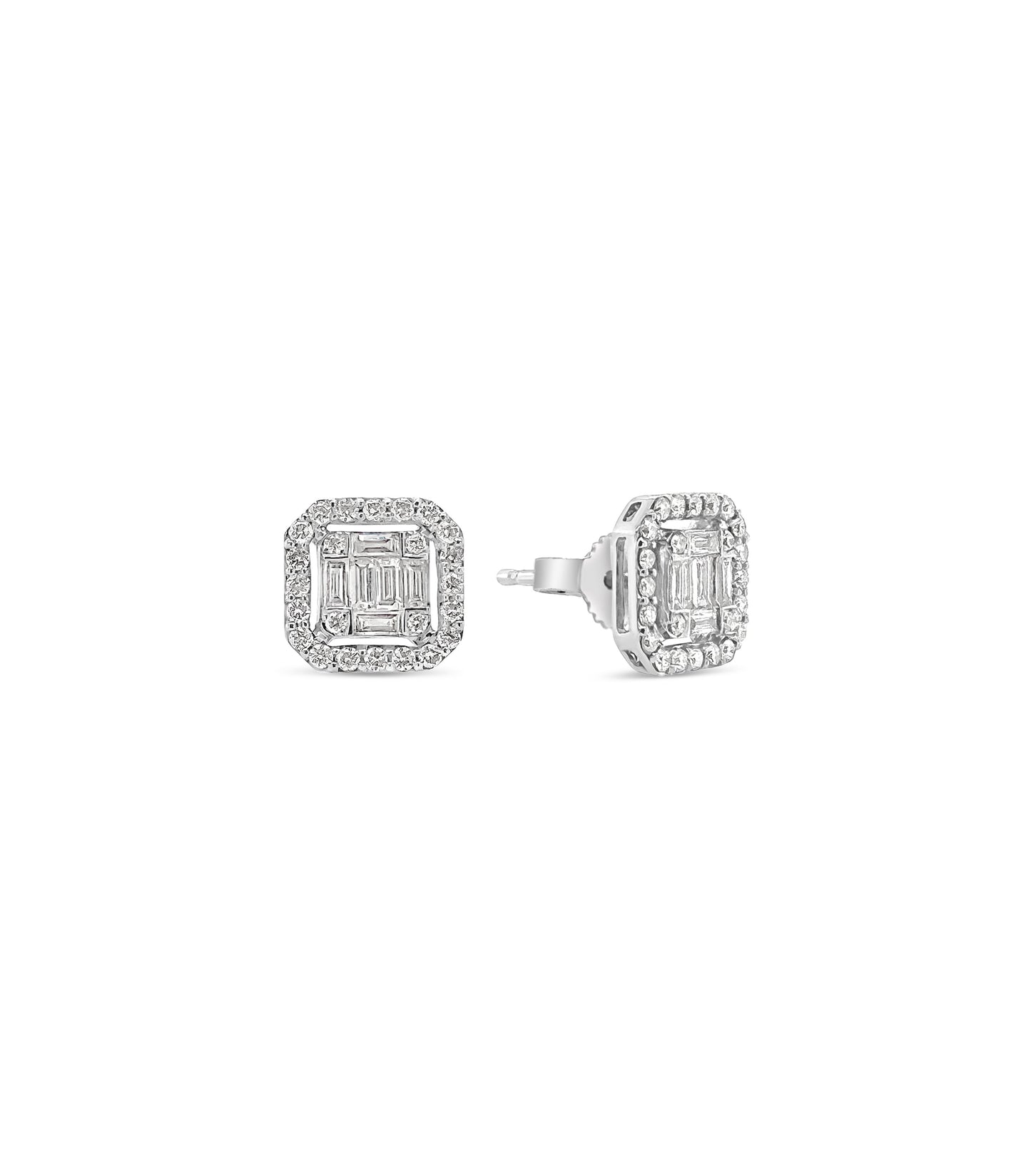 Diamond Asscher Cut Cluster Halo Stud Earrings