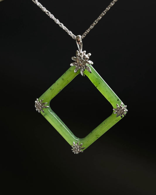Jade Sterling Silver Square Pendant, 30mm