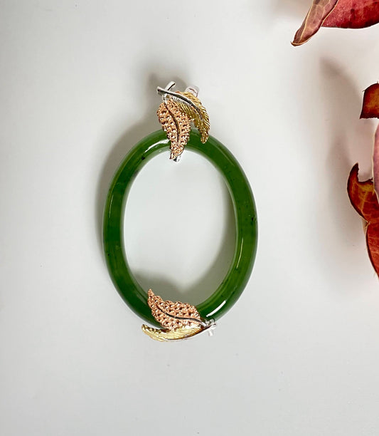 Jade Oval Pendant with Leaf accents, 35mm