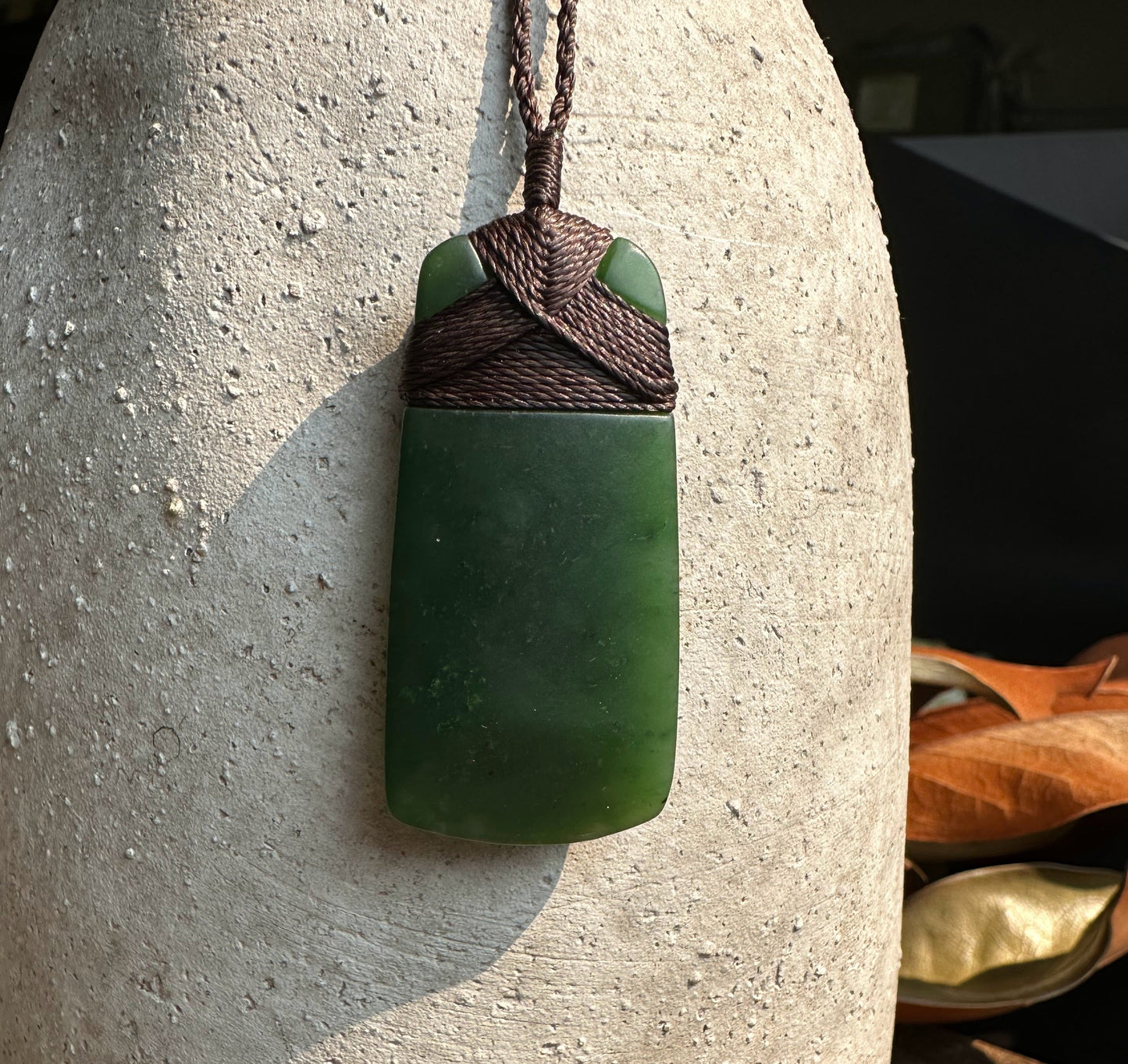 Dark Green Jade Adze Pendant, 50mm