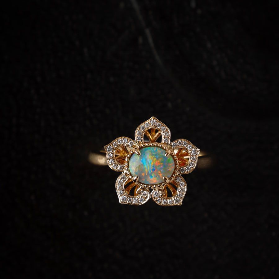 Love From Dynasty - Black Opal Diamond Engagement Ring 18K Yellow Gold