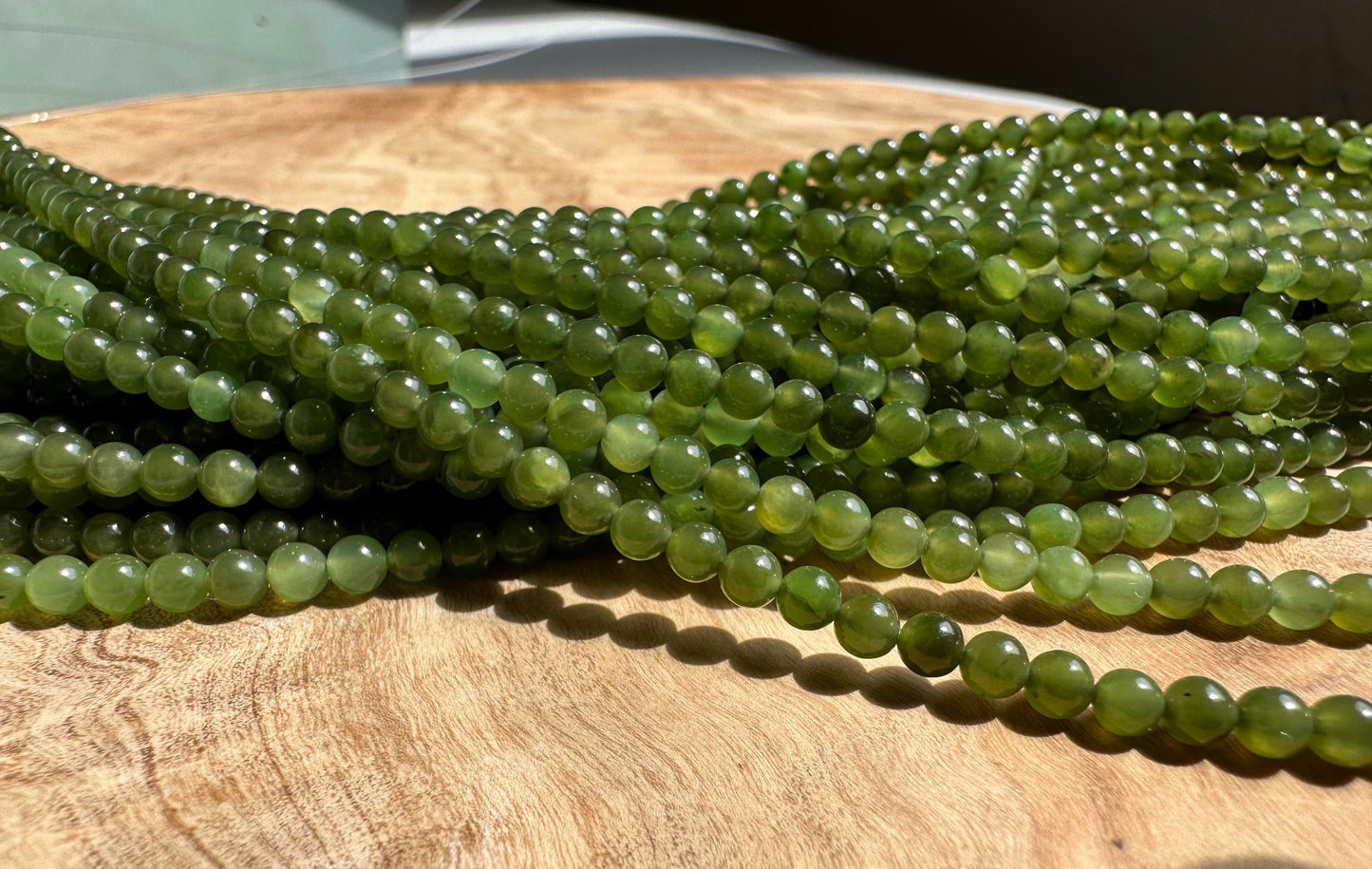 3.5mm Unstrung Nephrite Jade Beads, 16"