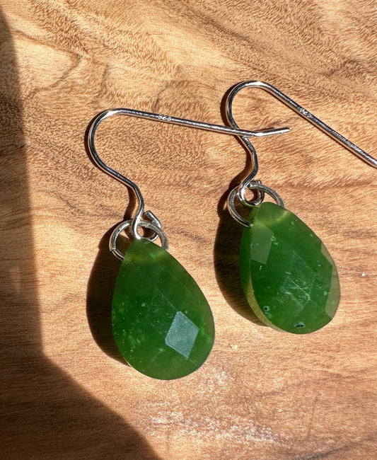 Faceted Canadian Jade Earrings, 10x14mm