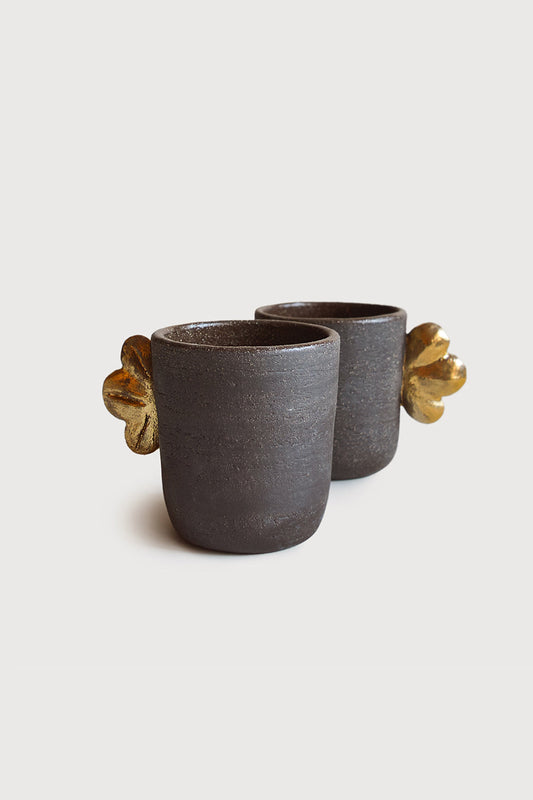 Handmade Stoneware Coffee Cup "Pumpernickel" with Gold Wing