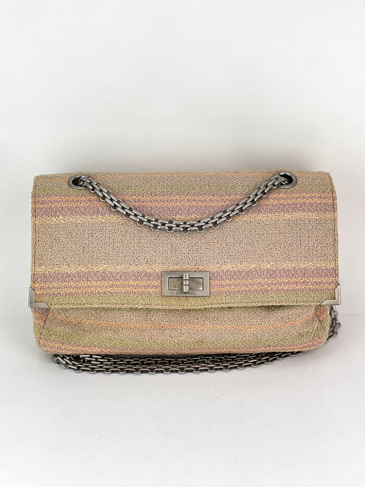 Chanel 2.55 Reissue 225 Single Flap Pink Multicolor Cotton Tweed Shoulder Bag