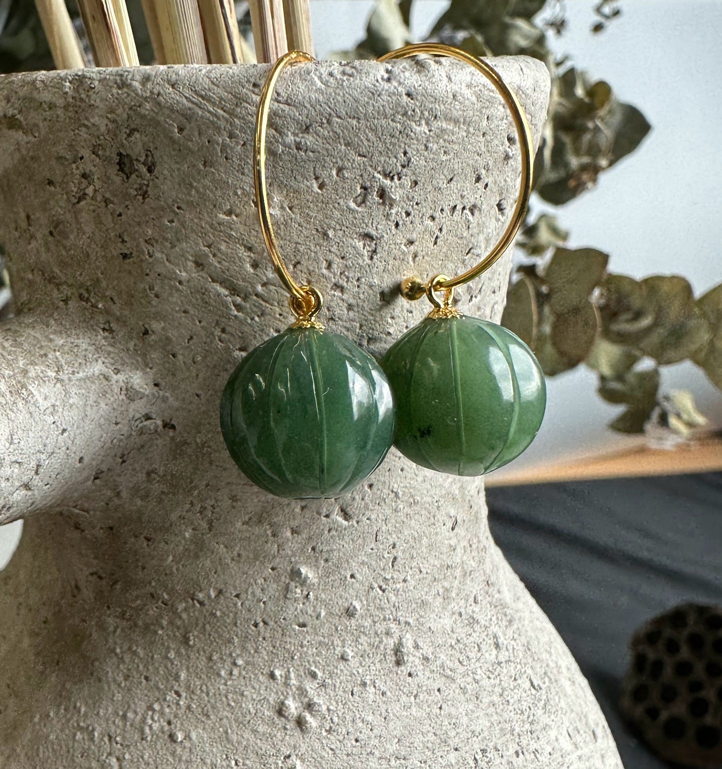 Canadian Jade Drop Bead Earrings, 13mm