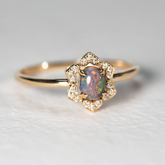 In My Heart - Black Opal Diamond Engagement Ring 14K Yellow Gold