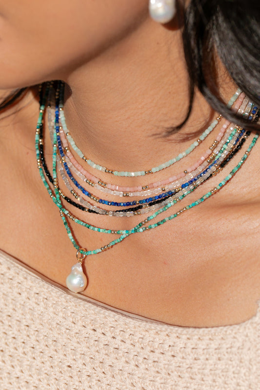 Flameball Baroque Pearl and Gemstone Necklace - Keahi