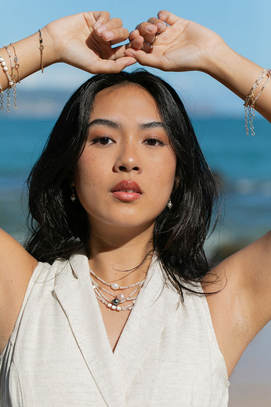 White Pearl and Gemstone Necklace - Haukea