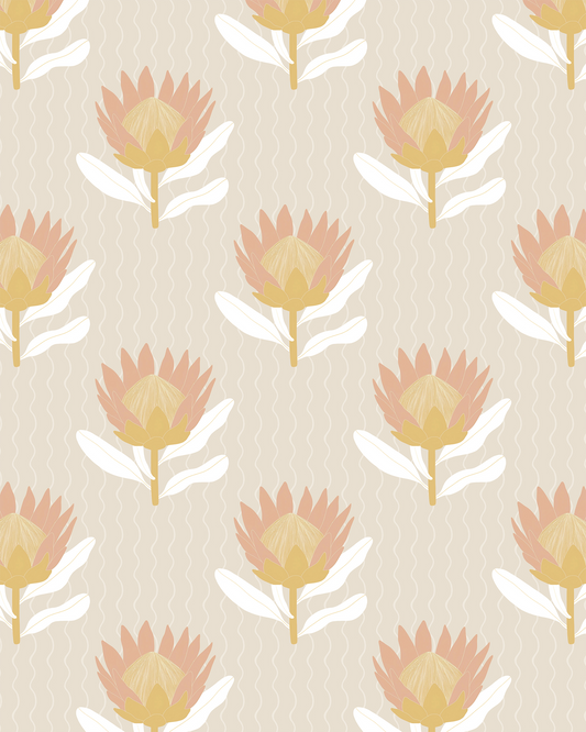 King Protea Wallpaper, tan and light coral