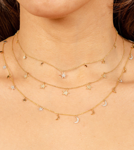 Diamond 5 Star Charm Necklace