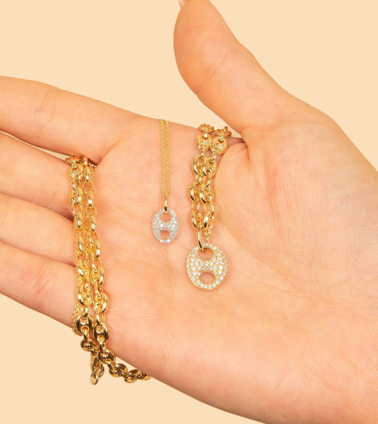 Diamond Puffed Mariner Necklace