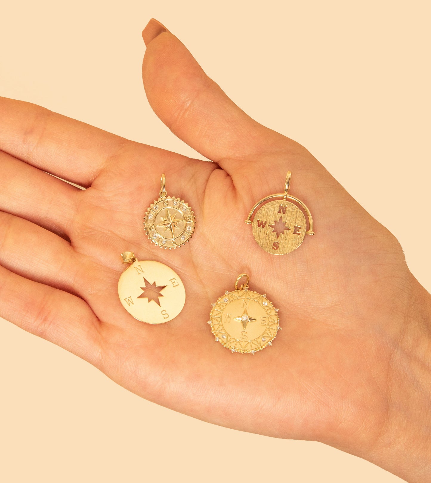 Diamond Compass Medallion Disc Necklace