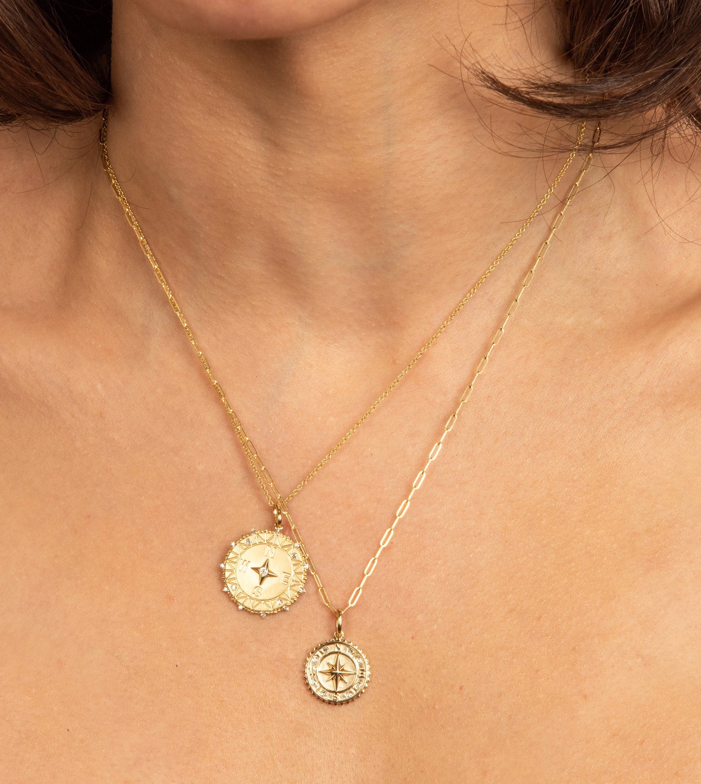 Diamond Compass Medallion Disc Necklace