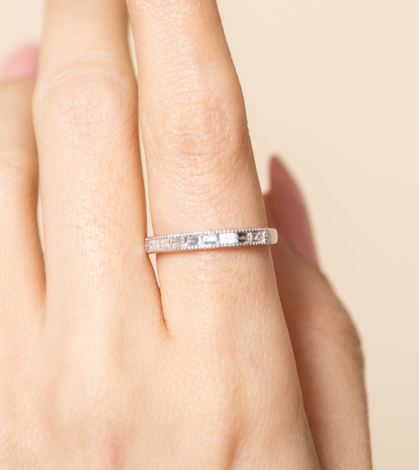 Diamond Baguette Milgrain Channel Set Band