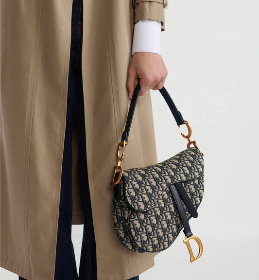 Saddle Bag with Strap Blue Oblique Jacquard