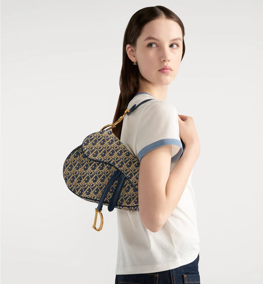 Blue Oblique Chambray Saddle Bag with Strap