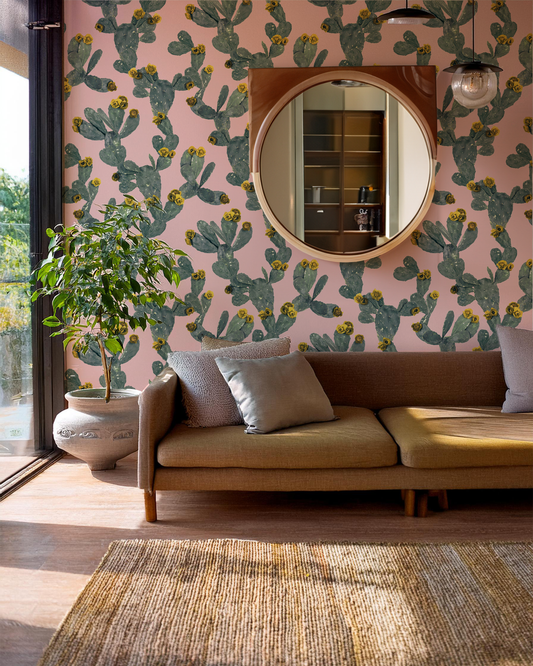 Desert Blooms Wallpaper, pink and yellow
