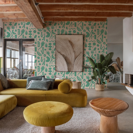 Pool Side Wallpaper, tan and teal