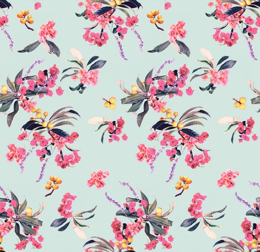 Floral Loquat Wallpaper, blue
