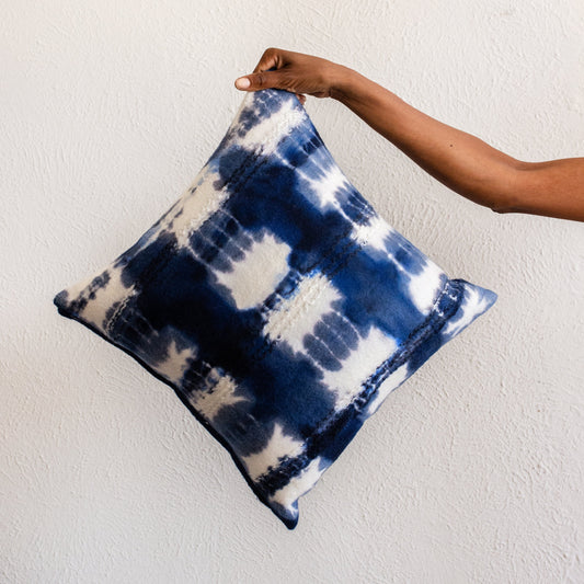 Adire Tie-Dye Wool Blue Indigo Throw Pillow