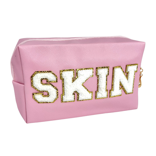 Skin Glam Cosmetic Bag Cream with Pink Letters
