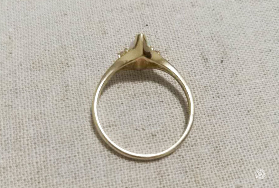 Marquise Cut Australian Solid Opal & Diamond Ring 14K Yellow Gold