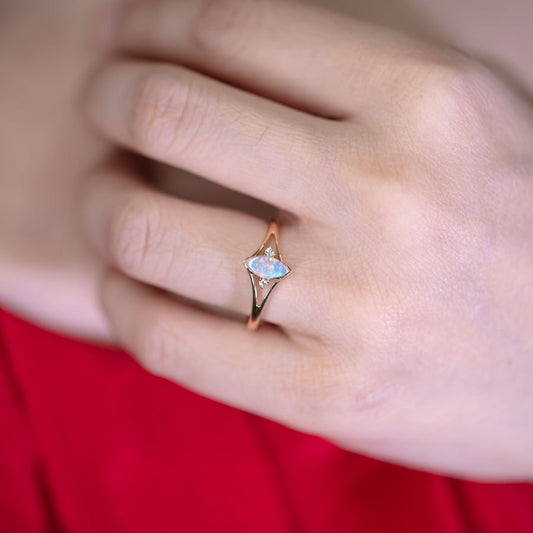 Marquise Cut Australian Solid Opal & Diamond Ring 18K Yellow Gold