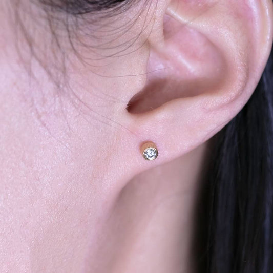 Milgrain Finish Natural Diamond Bezel Stud Earrings 18K Yellow Gold