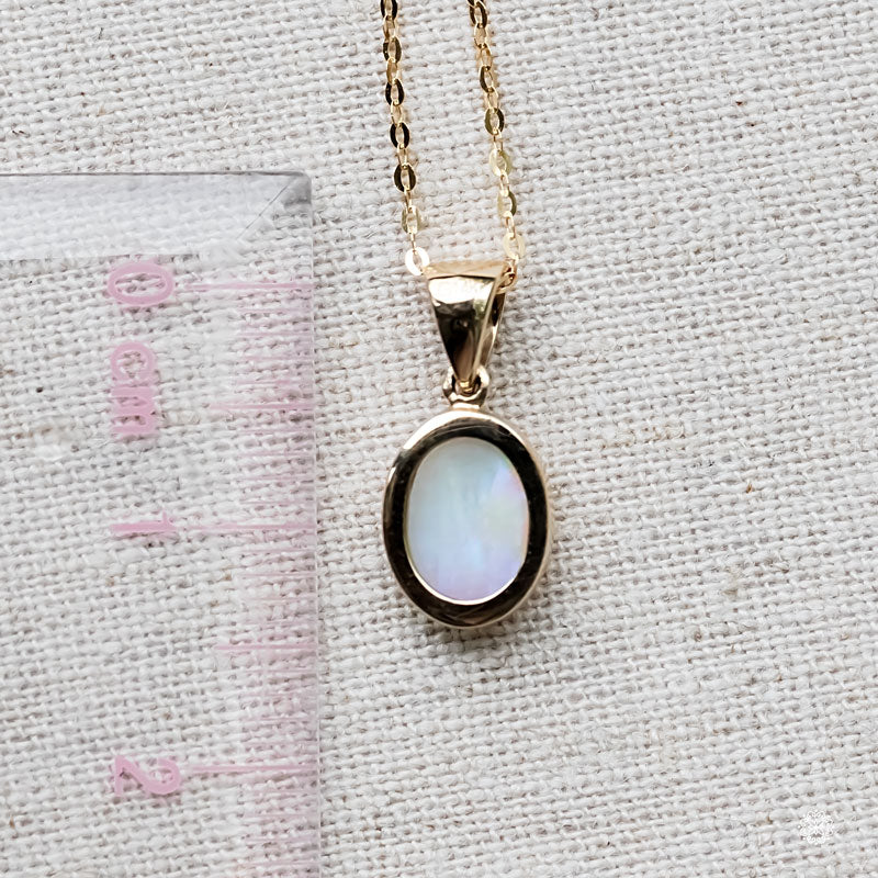 Oval Shaped Australian Solid Opal Necklace 18k Yellow Gold