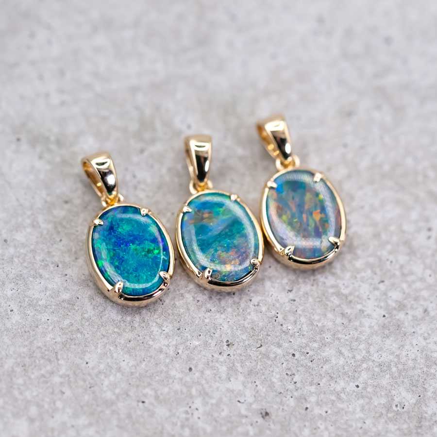 Minimal Style Oval Doublet Opal Pendant Necklace 14k Yellow Gold