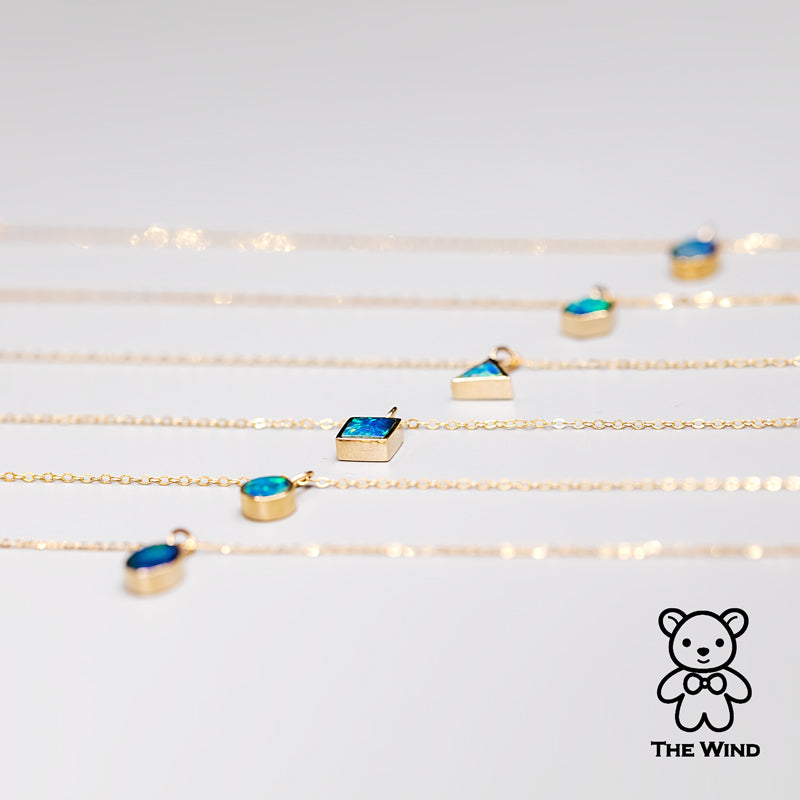 Geometric Oval Shaped Australian Doublet Opal Pendant 14k Yellow Gold